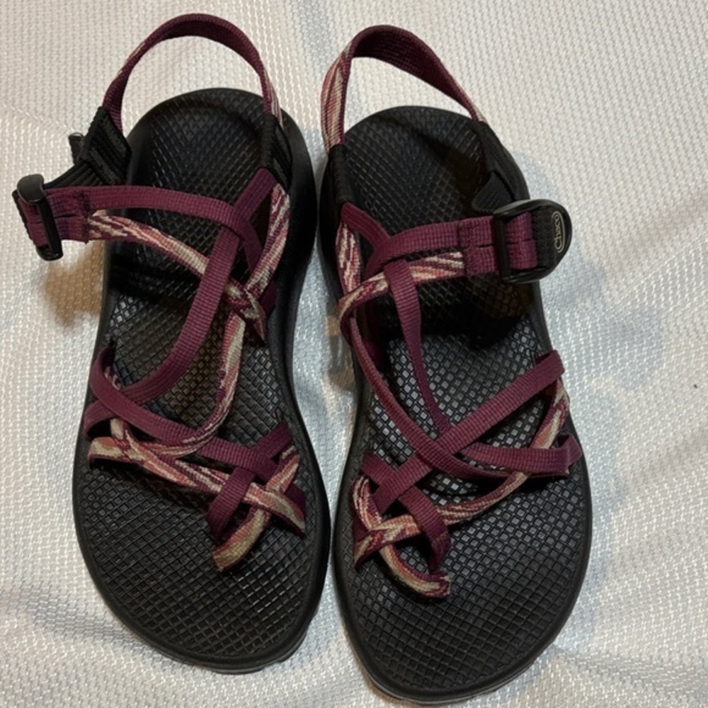Chaco Women's Black and Burgundy Sandals